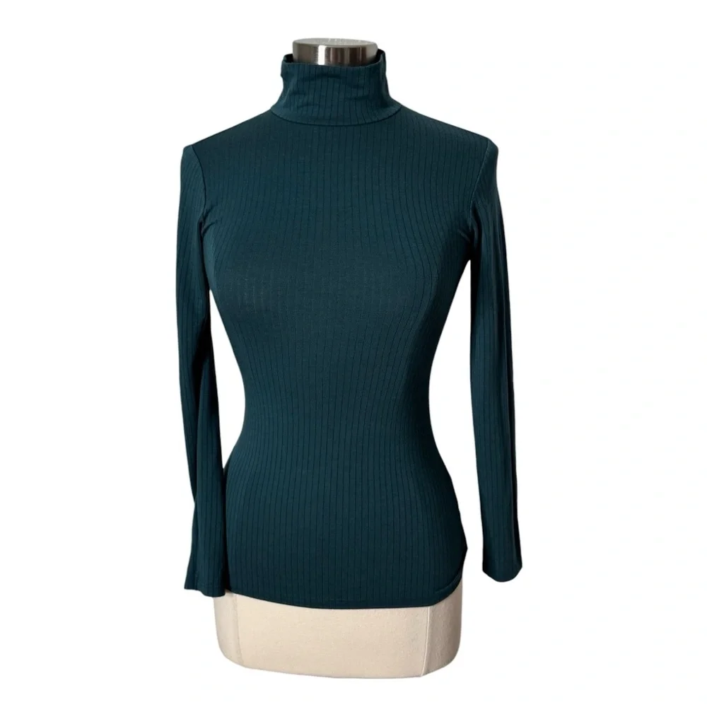 Uniqlo Heattech Extra Warm Ribbed Turtleneck T-shirt Teal Womens‎ Size Small